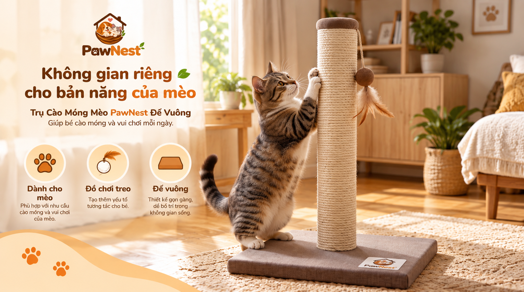 Mèo sử dụng trụ cào móng PawNest